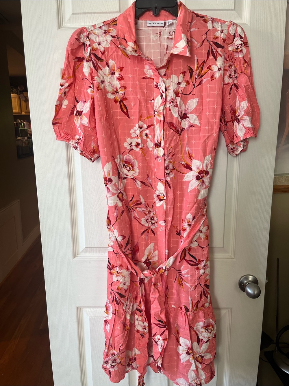 Susan Graver Floral Button-Front Pink Midi Dress